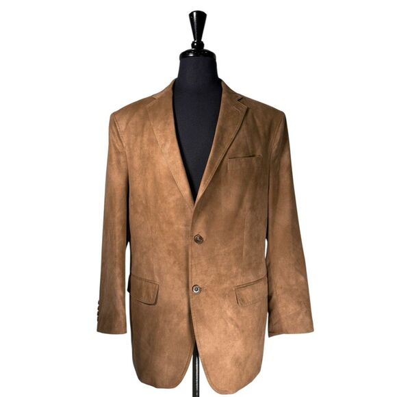 Johnston & Murphy Mens Blazer Medium Brown Faux Suede Sport Coat Jacket 2 Button - Picture 1 of 9